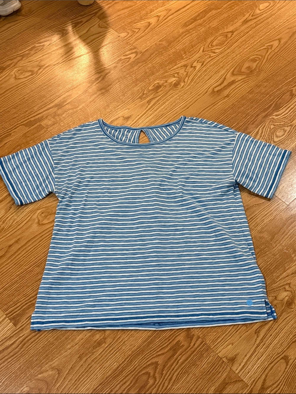 T by Talbots Blue and White Striped Short Sleeve Tee